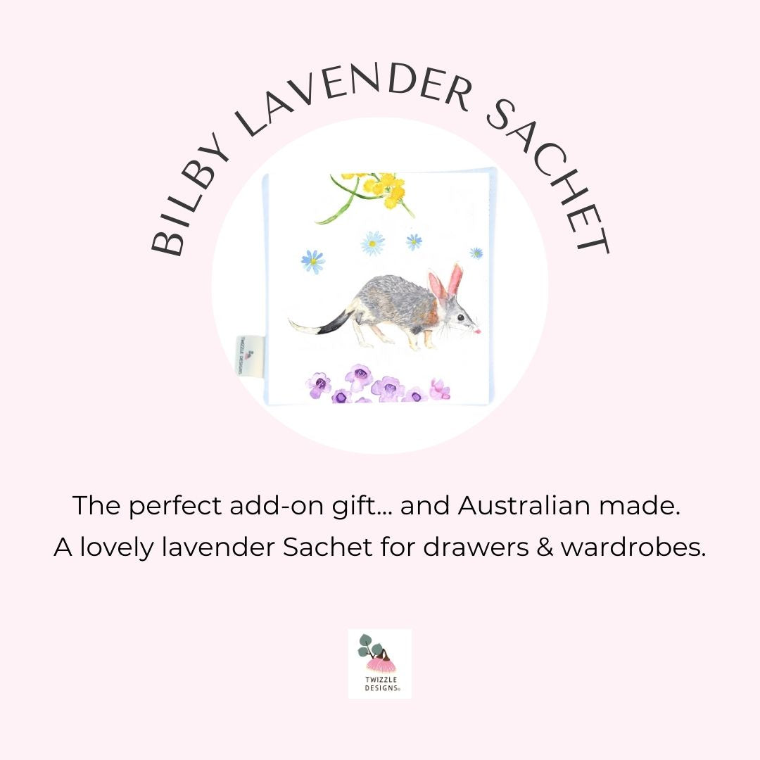Bilby Lavendr Drawer Sachet. Great add on gift. Australian designed, printed and made
