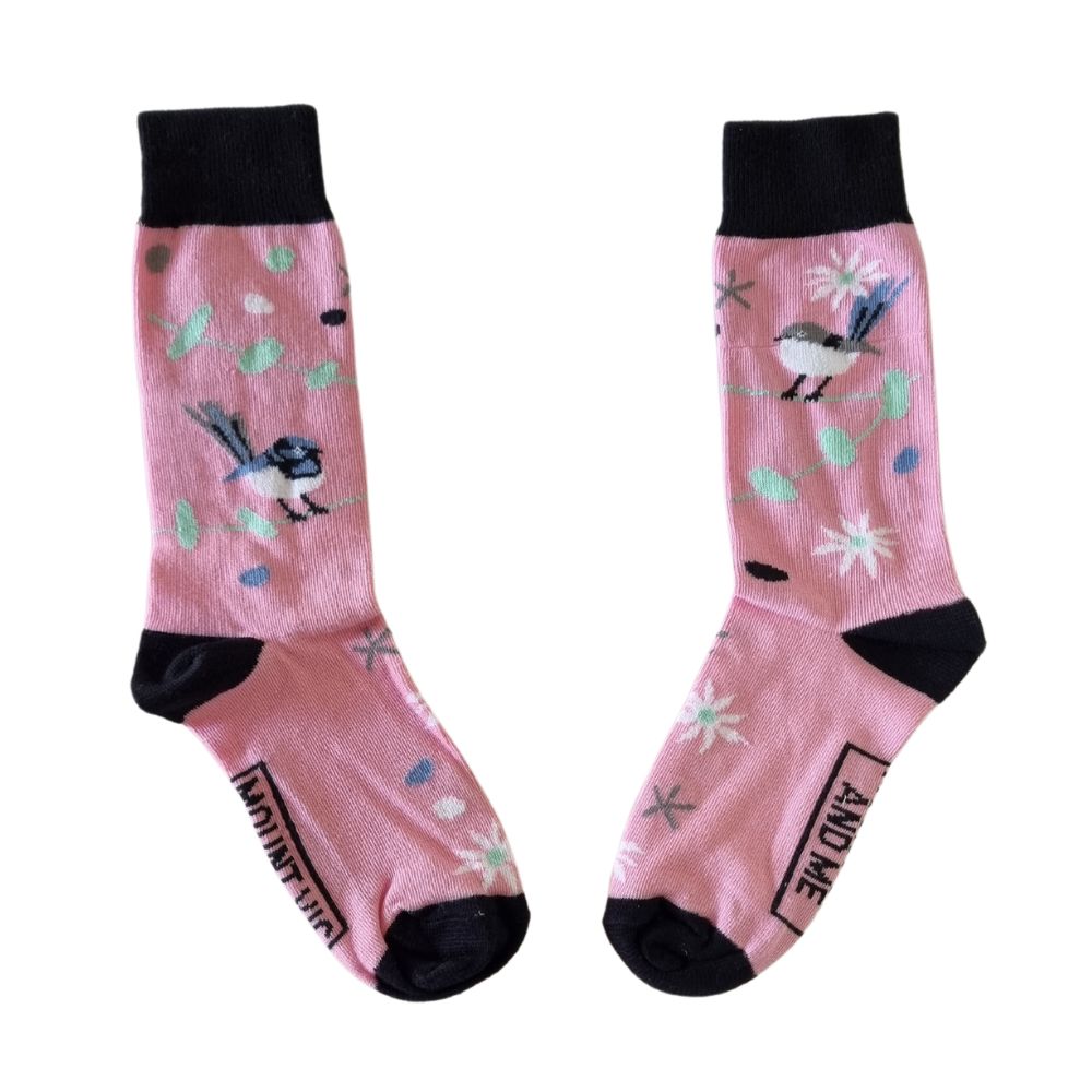 All Australian Fairy Wrens pink socks - designed and made in Australia. Perfect gift for bird lovers.