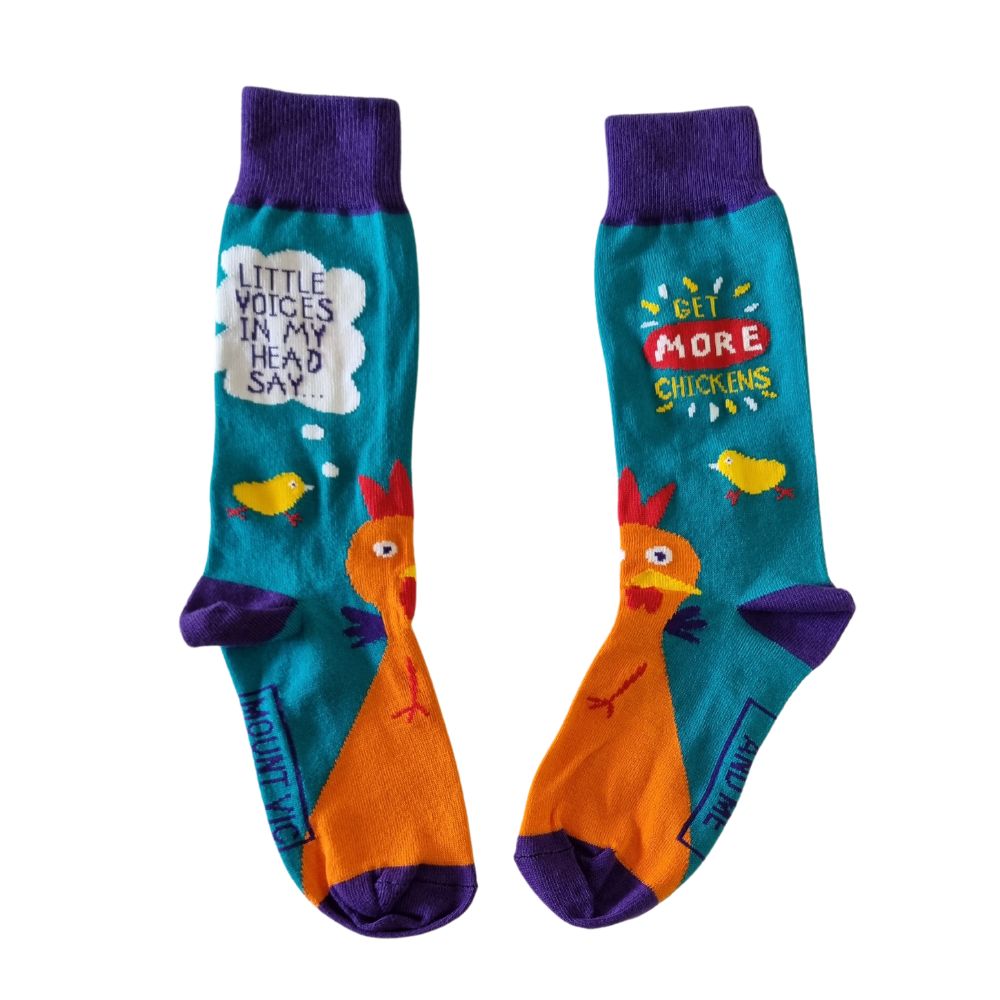 Love chooks - buy the socks to match. Colourful and cheeky chook socks from Twizzle Designs.