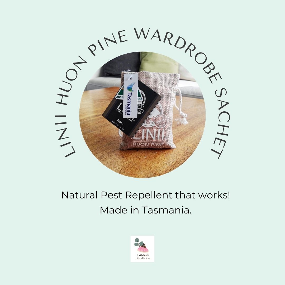 Keep pests out of your cupboards with Linni Huon Pine sachets. Linii Huon Pine is a natural pest repellent agains moths, silverfish, mites and fleas. Rainforest scented and Tasmanian made.