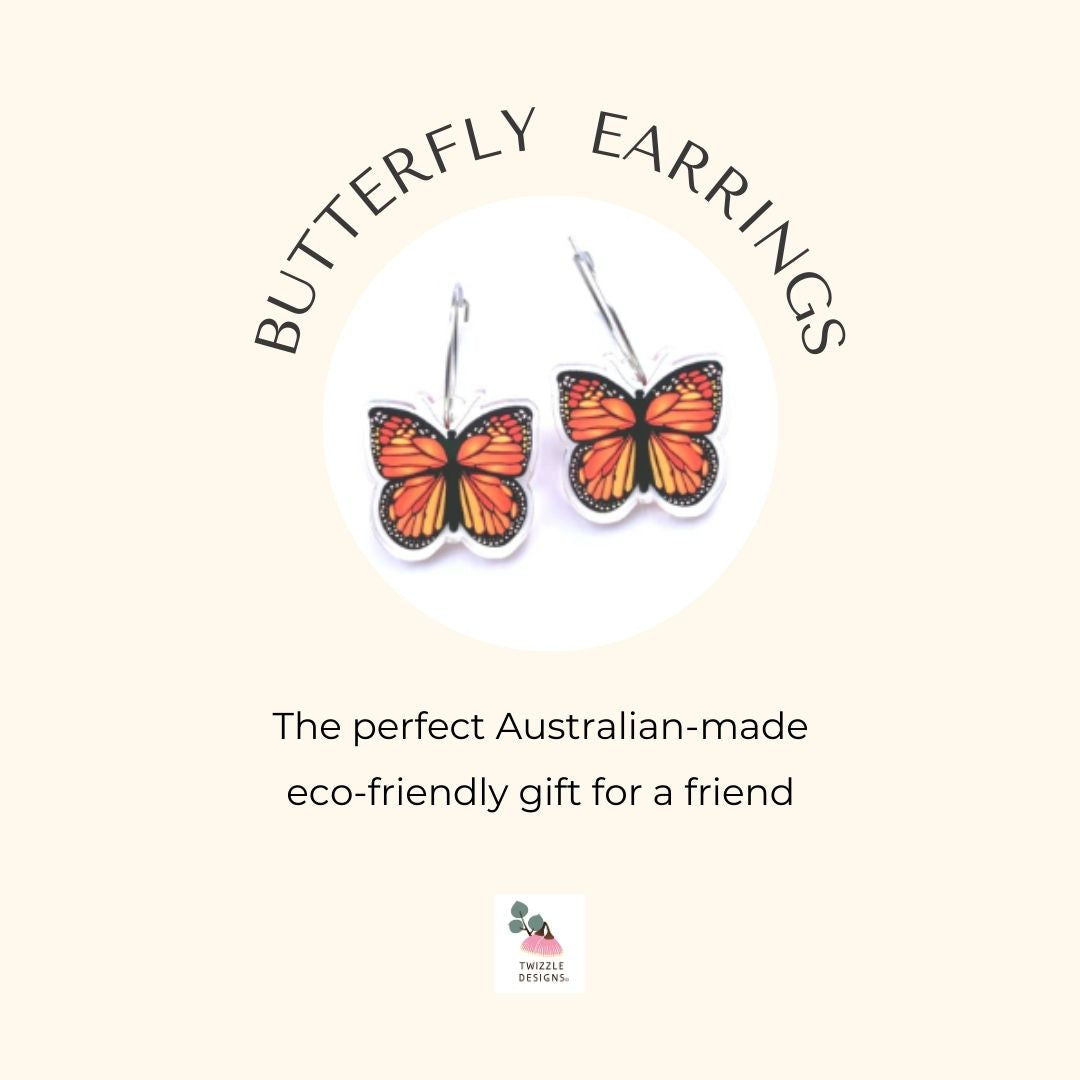 Butterfly drop earrings - beautiful, bright Monarch butterfly earrings