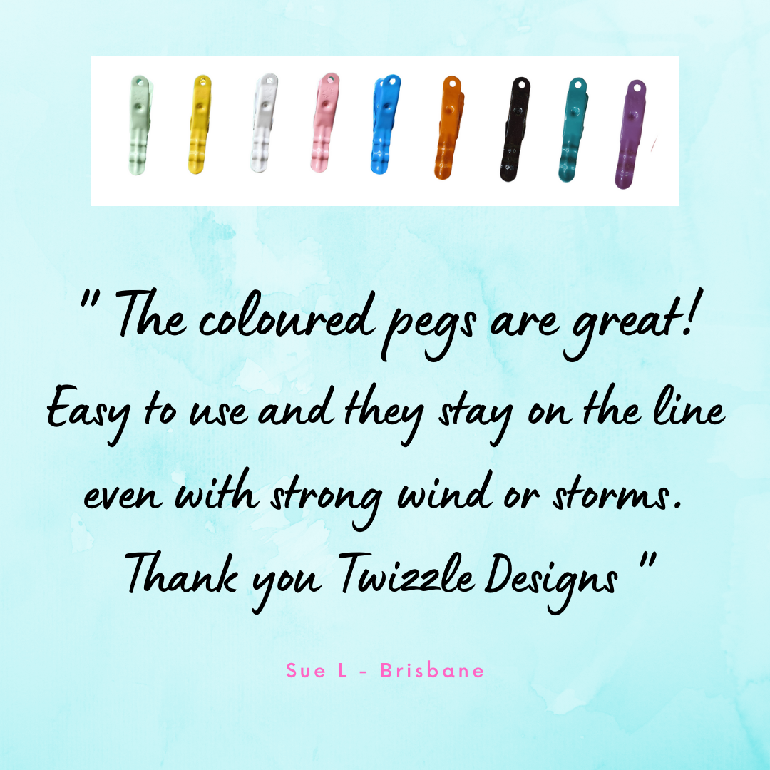 Customer Review of Brevinox colour stainless steel pegs. Lifetime Guarantee pegs. Mint, Yellow, White, Turquoise, Black, Pink Purple, Orange and Yellow pegs.