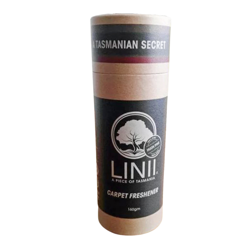 Easily remove household odours with a simple shake, wait and vacuum. Linii Huon Pine natural Carpet Freshener removes ssmoking odours, food and cooking odours. In a recyclable cardboard tube for multiple uses.