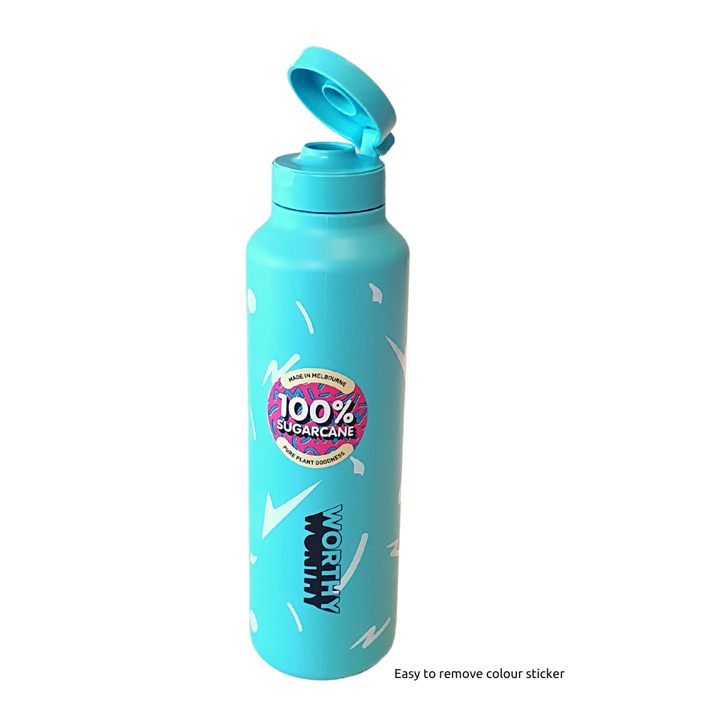 Australian made drink bottles made of natural Sugar Cane. No plastic, no BPA, and No toxins in these drink bottles. Light weight, eco friendly and holds 750ml. Ocean Aqua colour in retro style bottle.