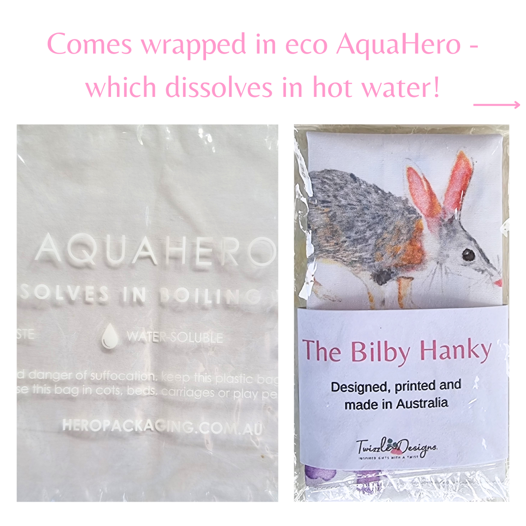 Twizzle-Designs-exclusive-Australian-made-bilby-hanky-makes-the-best-gift.-Aquahero-eco-friendly-dissolving-Hero-bag