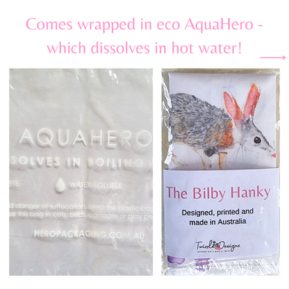 Twizzle-Designs-exclusive-Australian-made-bilby-hanky-makes-the-best-gift.-Aquahero-eco-friendly-dissolving-Hero-bag