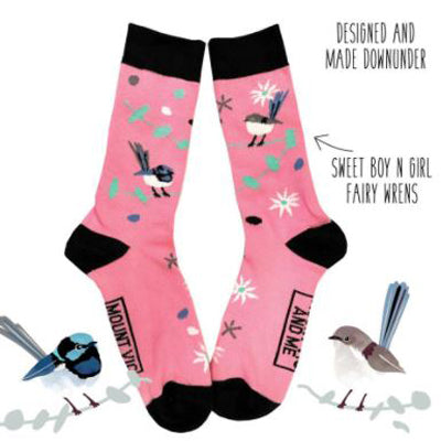 All Australian Fairy Wrens pink socks - designed and made in Australia