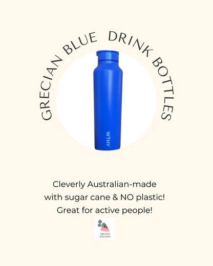 100% SUGAR CANE Drink bottle - made in Australia. Dishwasher safe water bottle. 3 cup drink bottle. Recyclable water bottle. No plastics.