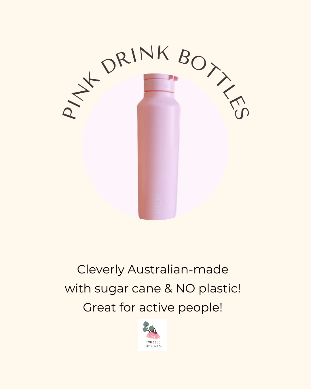 100% SUGAR CANE Drink bottle - made in Australia. Dishwasher safe water bottle. 3 cup drink bottle. Recyclable water bottle. No plastics.