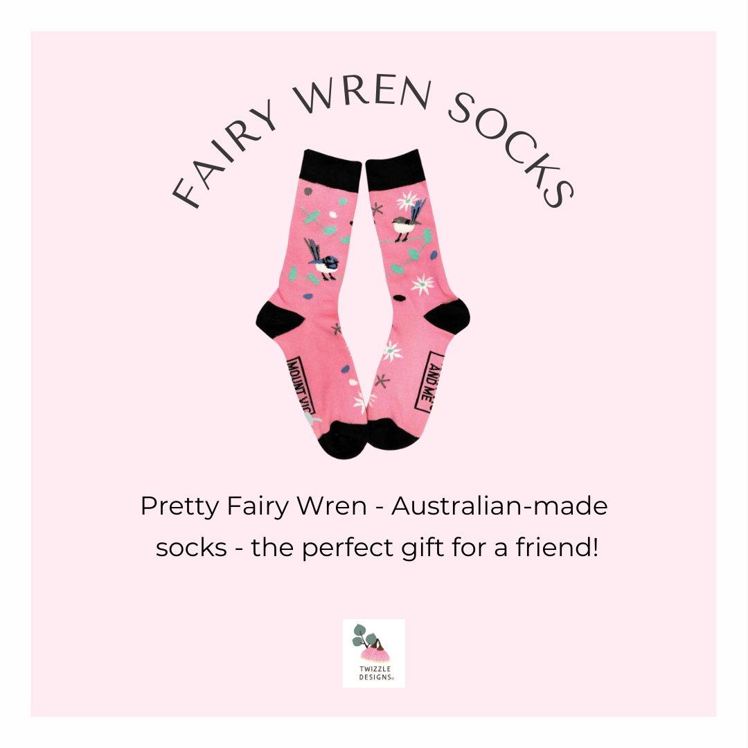 All Australian Fairy Wrens pink socks - designed and made in Australia. Perfect gift for bird lovers.