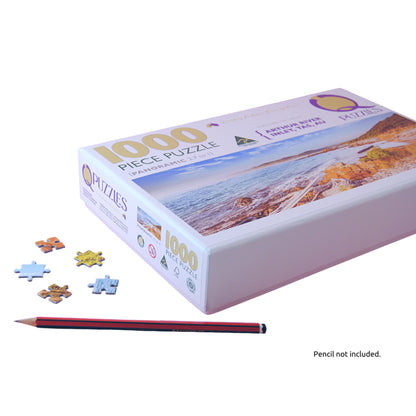 Sun &amp; the Moon 1000 piece jigsaw puzzle showing size of pieces - Aboriginal designs - unique gift 