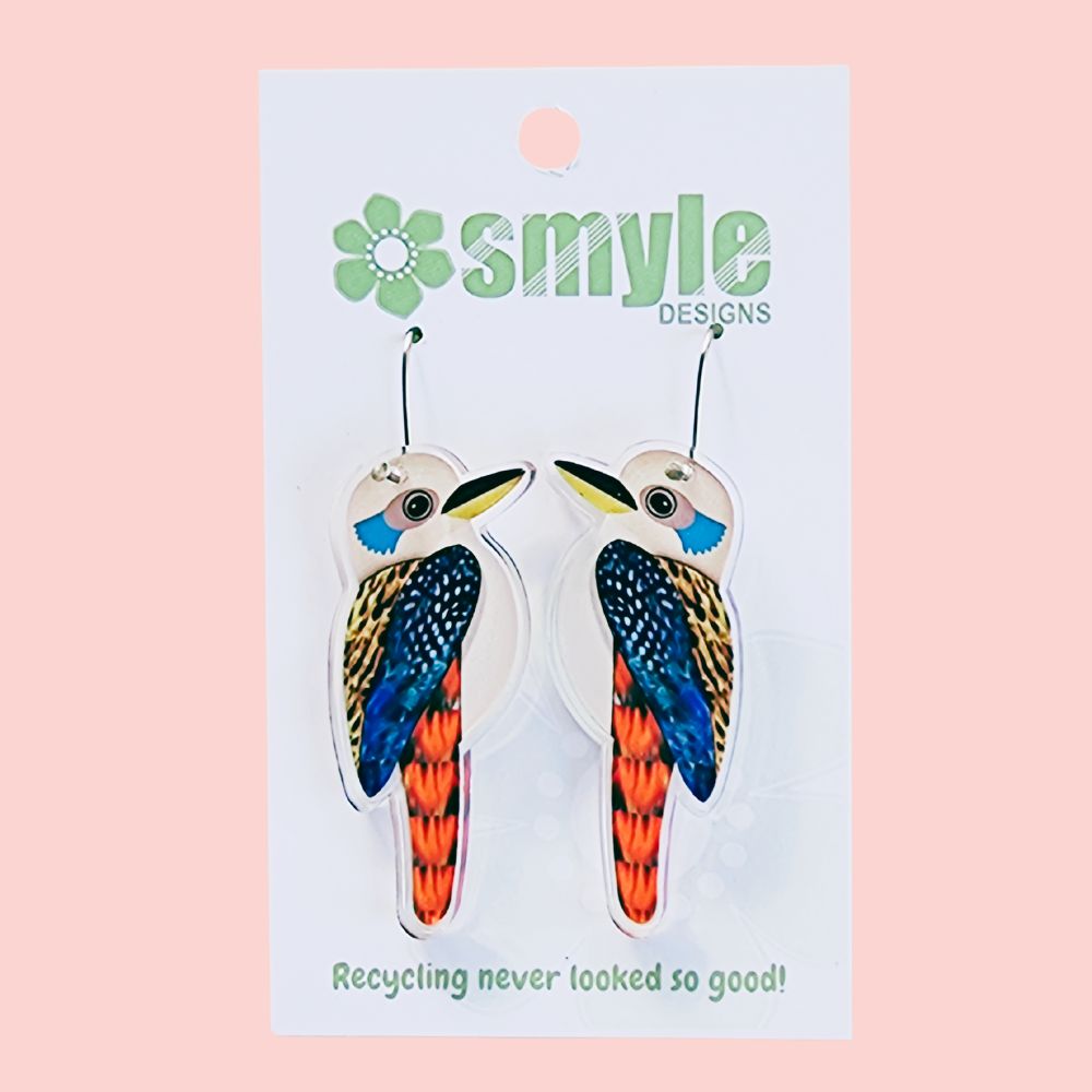 Kookaburra earrings. Australian made wildlife earrings . Best hooks for sensitive ears.