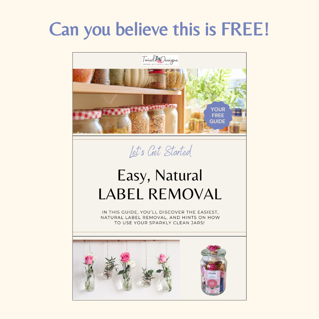 Twizzle Designs Free Guide to Easy Natural Label Removal. Australian written, practical and easy to follow - with pictures about how to remove labels from jars. Australian Owned.