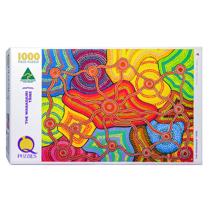 Australian made eco friendly The Waradjuri Tribe 1000 piece jigsaw puzzle.. Aboriginal design. Unique Australian gift. 