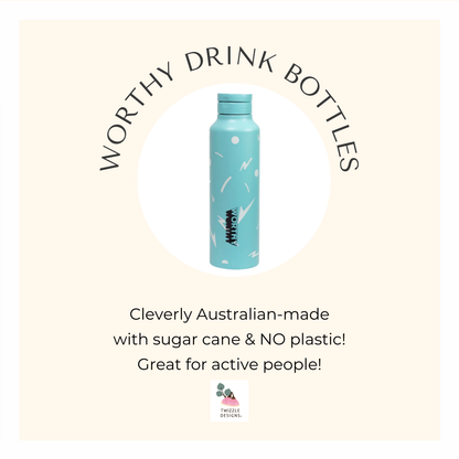 100% SUGAR CANE Drink bottle - made in Australia. Dishwasher safe water bottle. 3 cup drink bottle. Recyclable water bottle. Zero plastic.