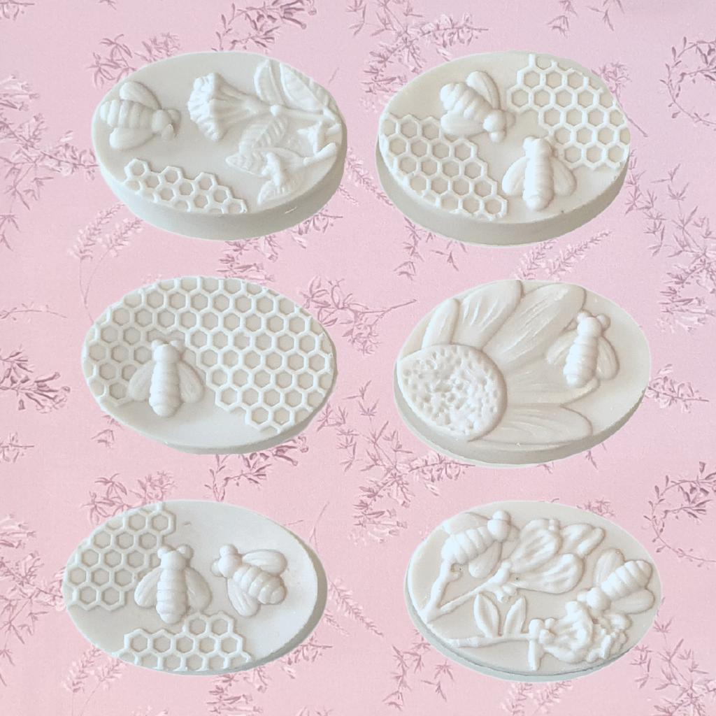 Honey bee soaps are a great gift for her. A beautiful small gift for any occasion. Soft honey scented soap in a creamy colour. These honey bee soaps, with 6 different designs, are available individually in your favourite design. and are exclusive to Twizzle Designs.
