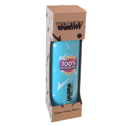 Australian made drink bottles are made of natural Sugarcane. Recylable bottle and packaging. No plastic, no BPA, and No toxins. Light weight and holds 750ml. Ocean Aqua colour.