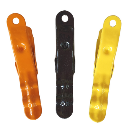 Sample set of orange, black and yellow Brevinox colour stainless pegs. Lifetime guarantee. Other colour pegs include fuchsia pink peg, blue peg, red peg, jade peg, mint peg and red peg.