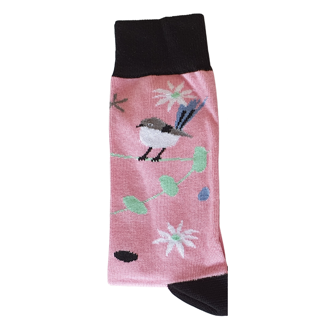 All Australian Fairy Wrens pink socks - designed and made in Australia. Perfect gift for bird lovers.