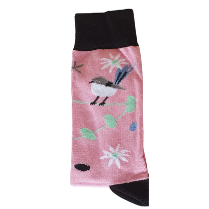 All Australian Fairy Wrens pink socks - designed and made in Australia. Perfect gift for bird lovers.